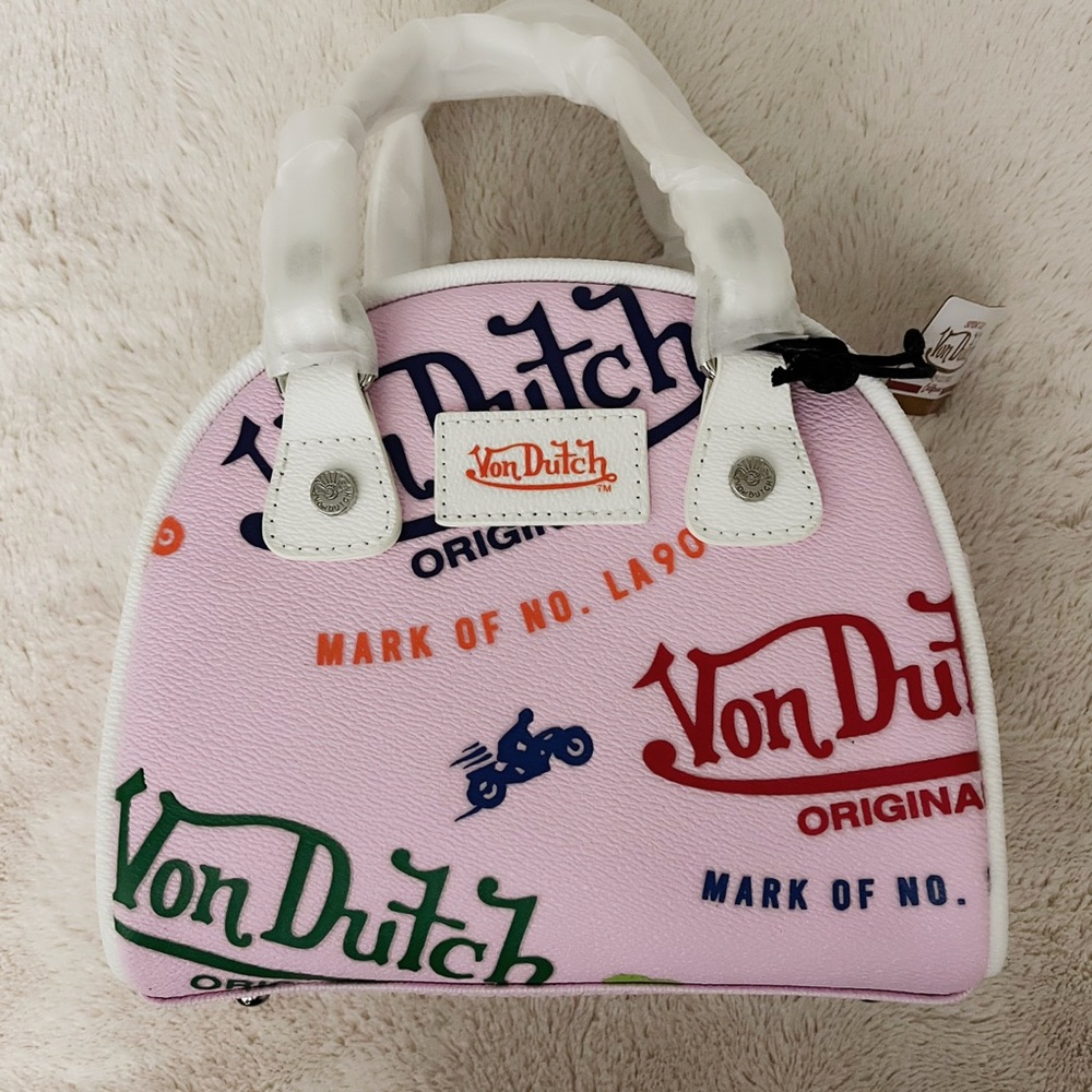 Von Dutch Pink and White Mini Bag with Retro Style